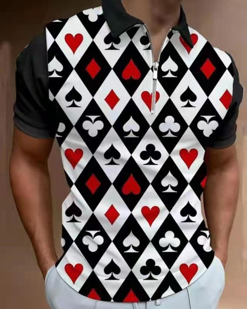 Men's Printed Casual Polo Shirt with Classic Collar