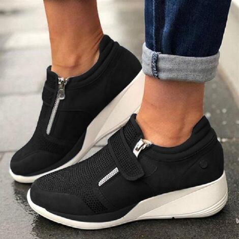 Women's Perforated Zip-Up Wedge Sneakers