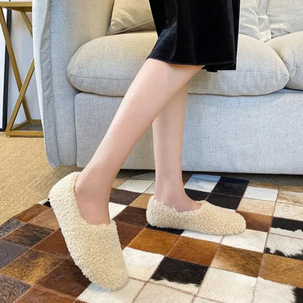 Damen Plüsch-Fleece Slipper-Loafer für Komfort im Innenbereich