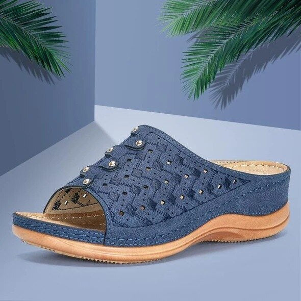 Women's Perforated Comfort Wedge Slide Sandals