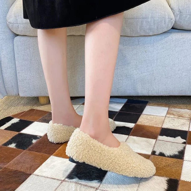 Damen Plüsch-Fleece Slipper-Loafer für Komfort im Innenbereich