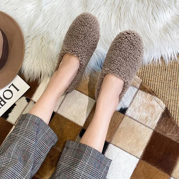 Damen Plüsch-Fleece Slipper-Loafer für Komfort im Innenbereich