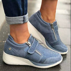 Women's Perforated Zip-Up Wedge Sneakers