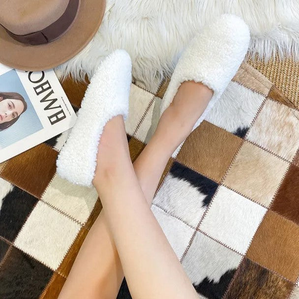 Damen Plüsch-Fleece Slipper-Loafer für Komfort im Innenbereich
