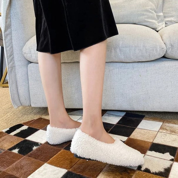 Damen Plüsch-Fleece Slipper-Loafer für Komfort im Innenbereich