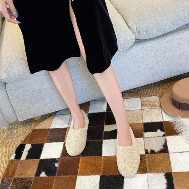 Damen Plüsch-Fleece Slipper-Loafer für Komfort im Innenbereich