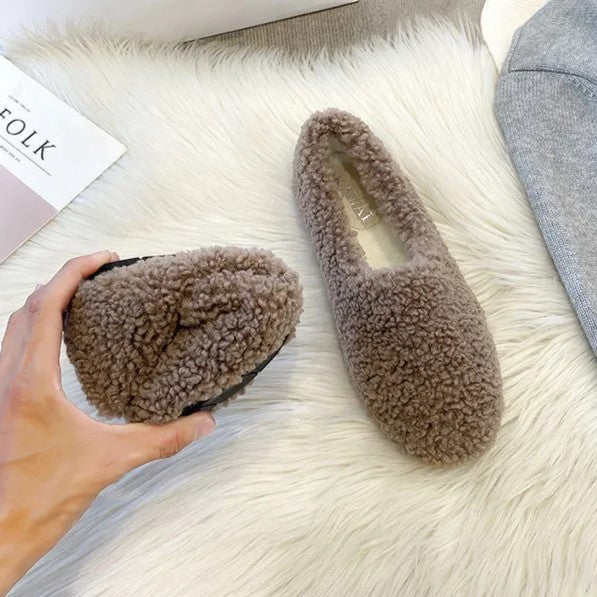 Damen Plüsch-Fleece Slipper-Loafer für Komfort im Innenbereich