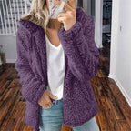 Women's Hooded Sherpa Fleece Jacket With Zip Front