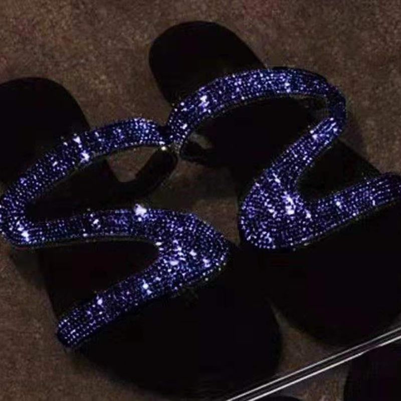 Damers platta slidesandaler med rem och strass