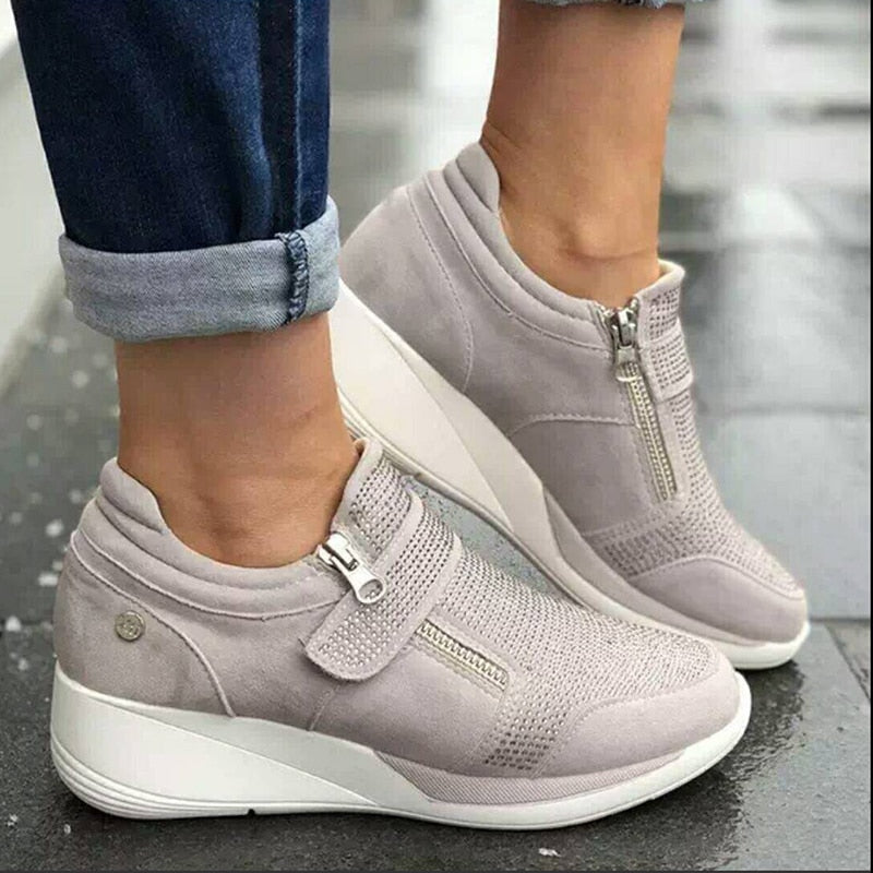 Women's Perforated Zip-Up Wedge Sneakers