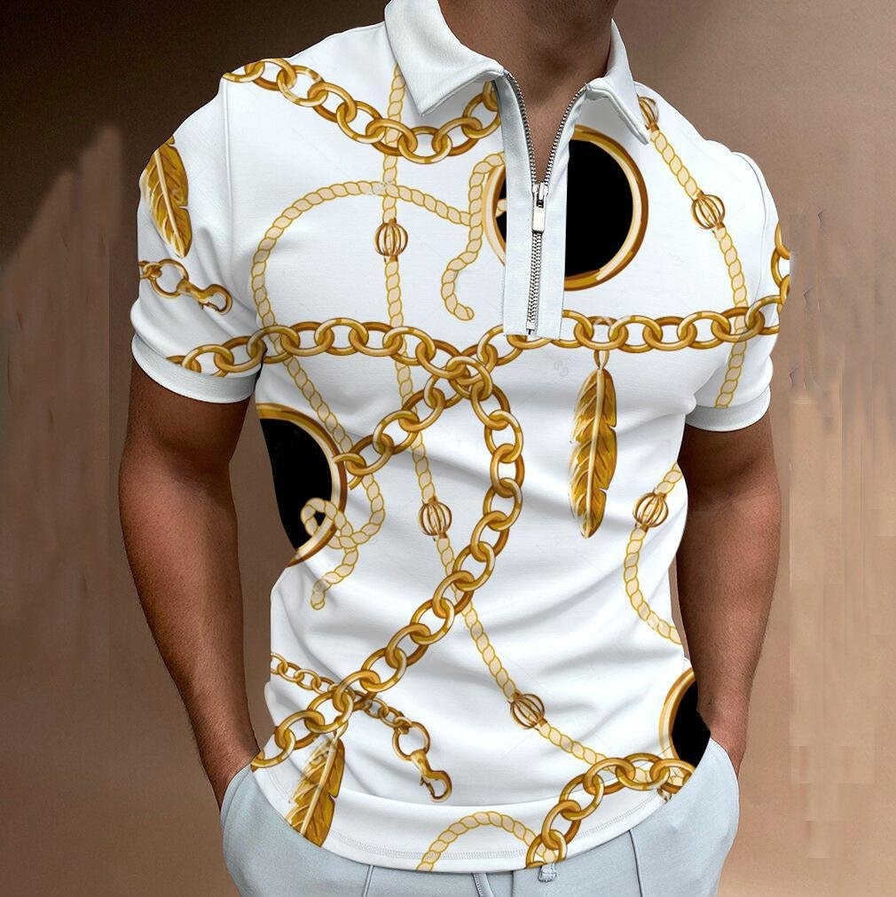 Men's Printed Casual Polo Shirt with Classic Collar