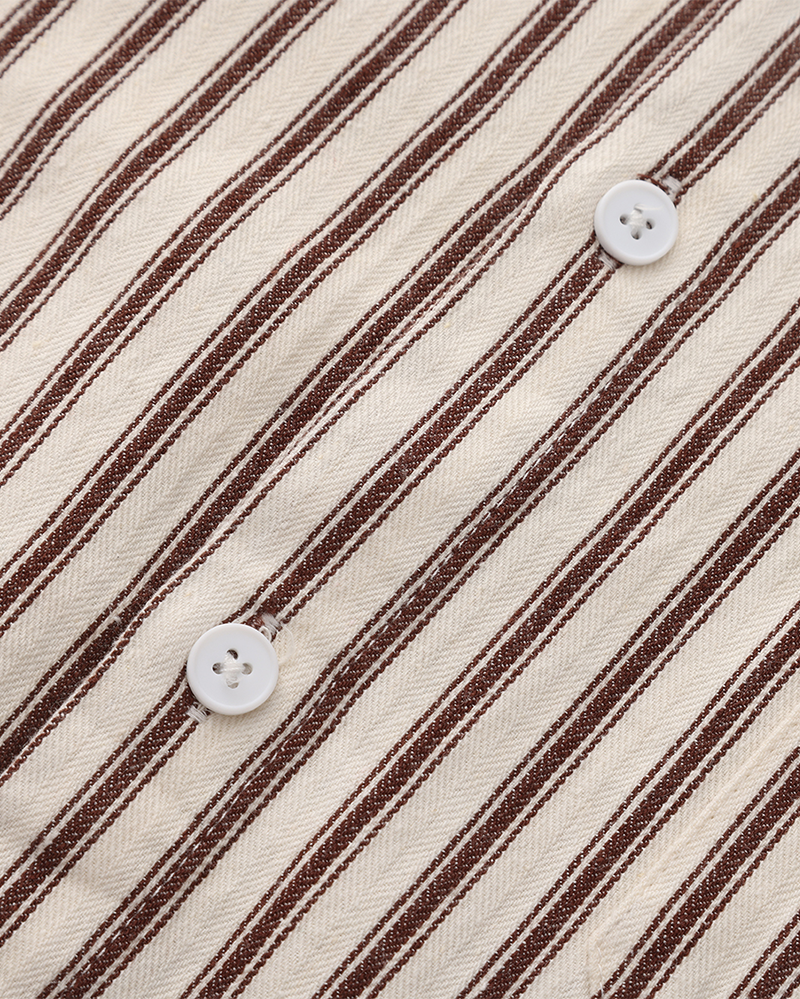 Men's Relaxed Striped Linen-Blend Button-Up Shirt with Roll-Up Sleeves and Coastal Casual Fit