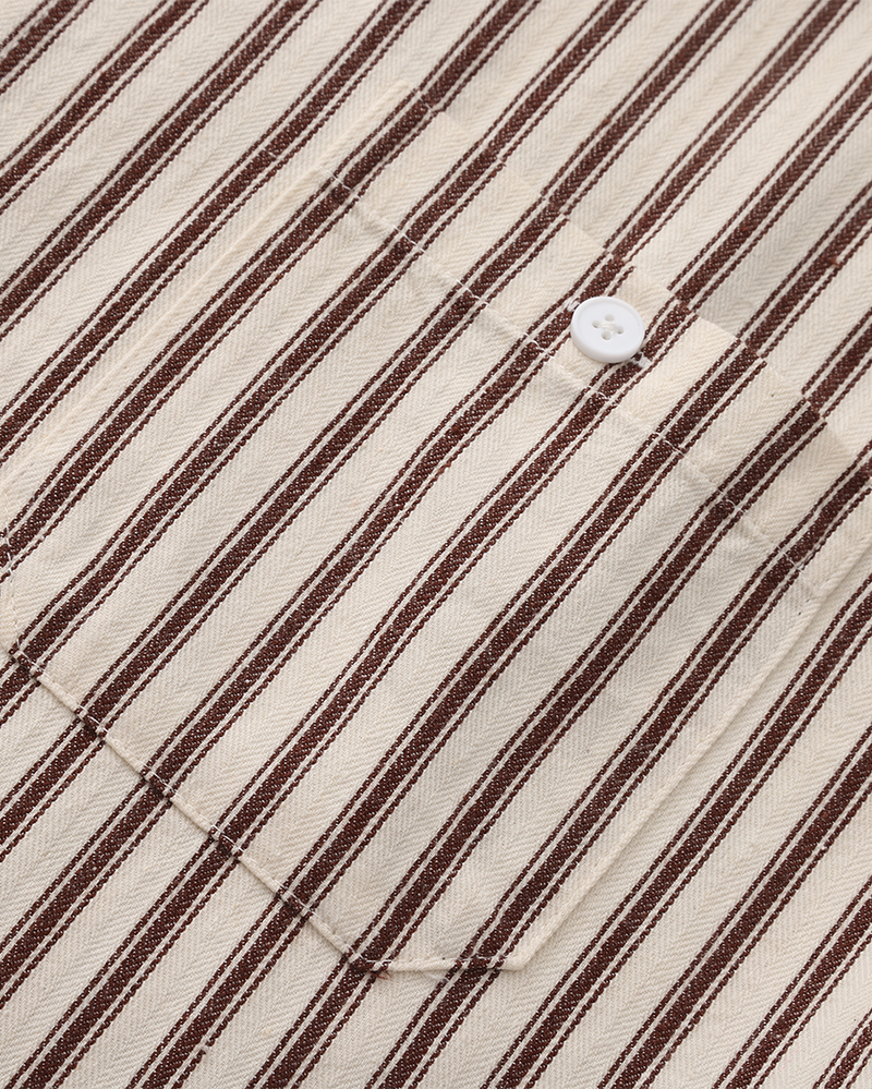Men's Relaxed Striped Linen-Blend Button-Up Shirt with Roll-Up Sleeves and Coastal Casual Fit