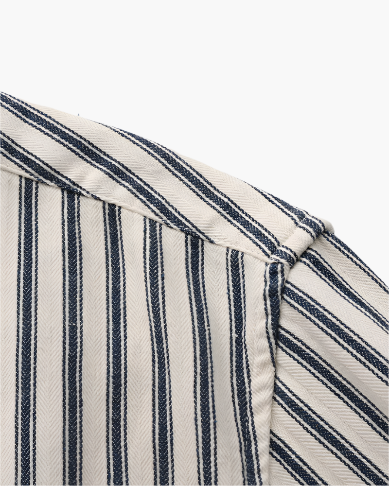 Men's Relaxed Striped Linen-Blend Button-Up Shirt with Roll-Up Sleeves and Coastal Casual Fit