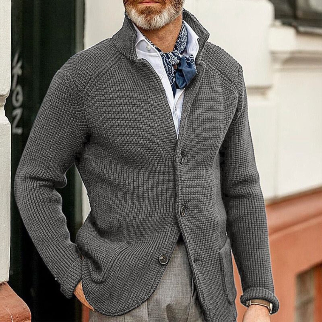 Men's Textured Knit Button Front Casual Cardigan Jacket
