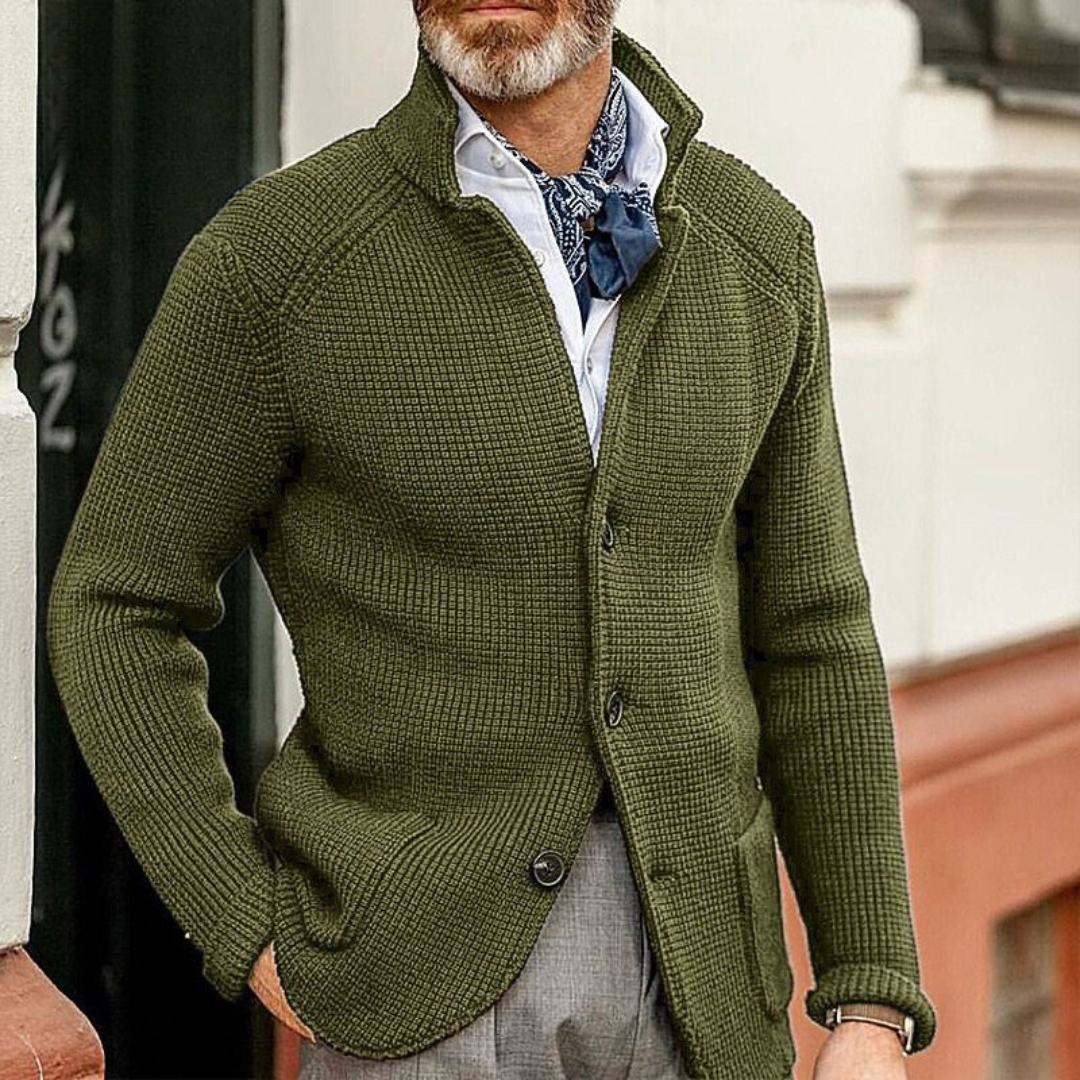 Men's Textured Knit Button Front Casual Cardigan Jacket