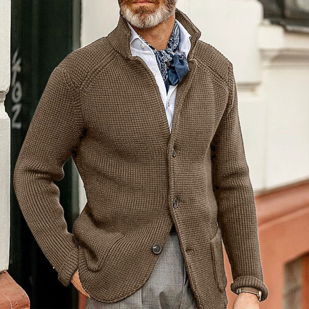 Men's Textured Knit Button Front Casual Cardigan Jacket