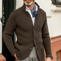 Men's Textured Knit Button Front Casual Cardigan Jacket