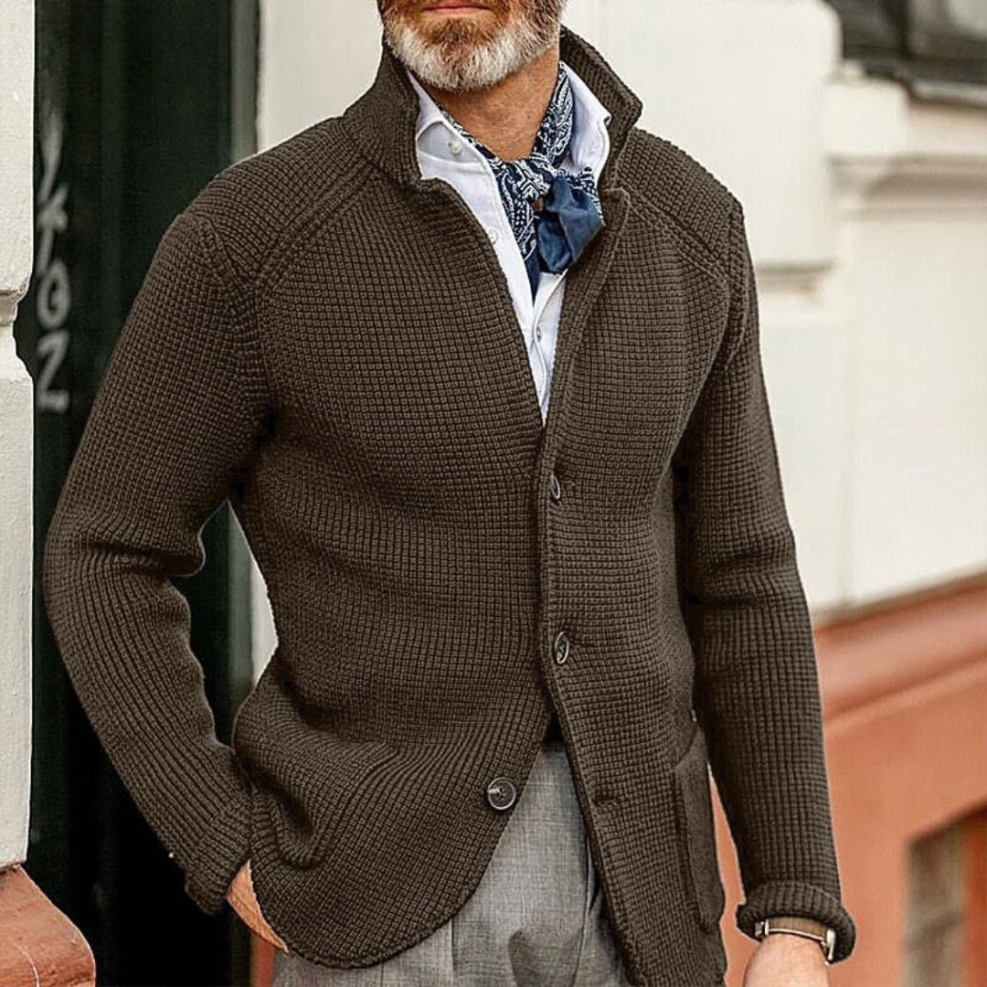 Men's Textured Knit Button Front Casual Cardigan Jacket