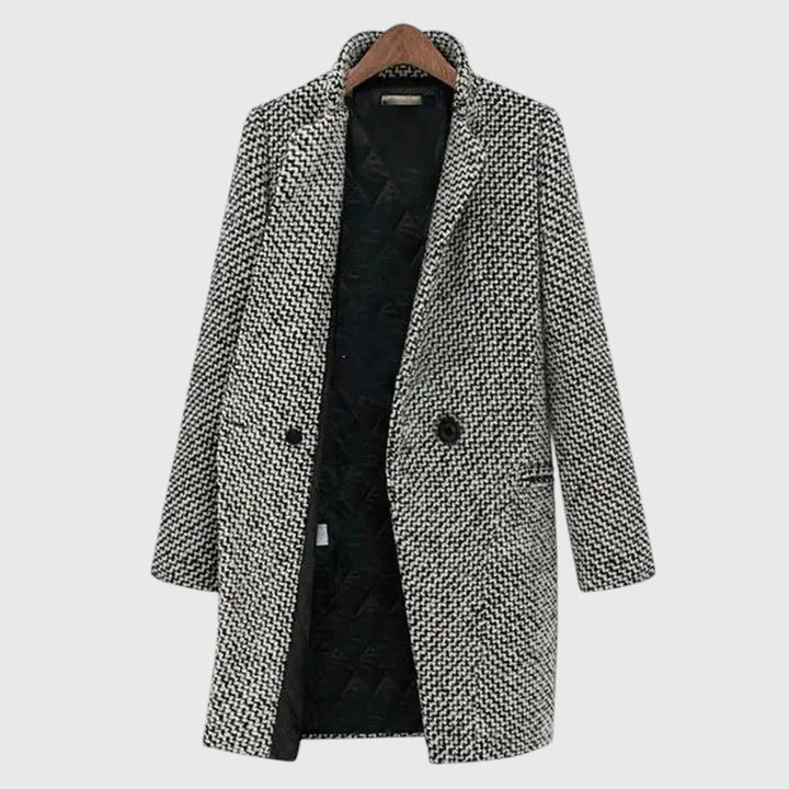 Women's Double-Breasted Houndstooth Longline Coat