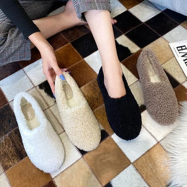 Damen Plüsch-Fleece Slipper-Loafer für Komfort im Innenbereich