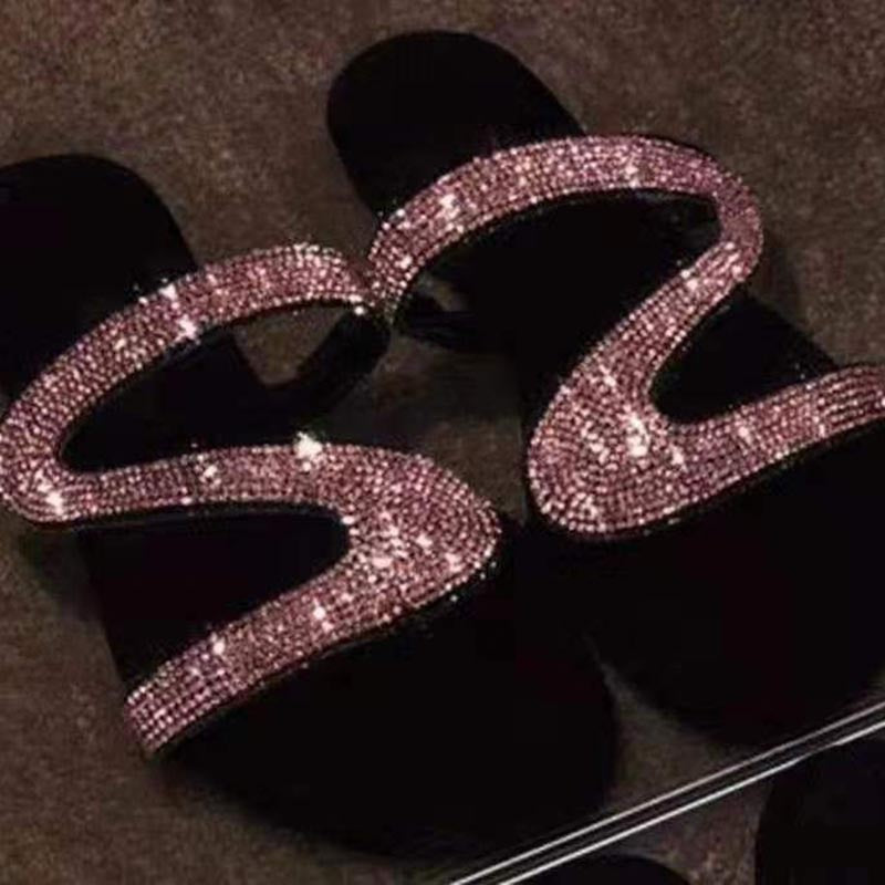 Damers platta slidesandaler med rem och strass