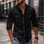 Men's Long-Sleeve Denim Style Shirt with Chest Pockets for Everyday Wear