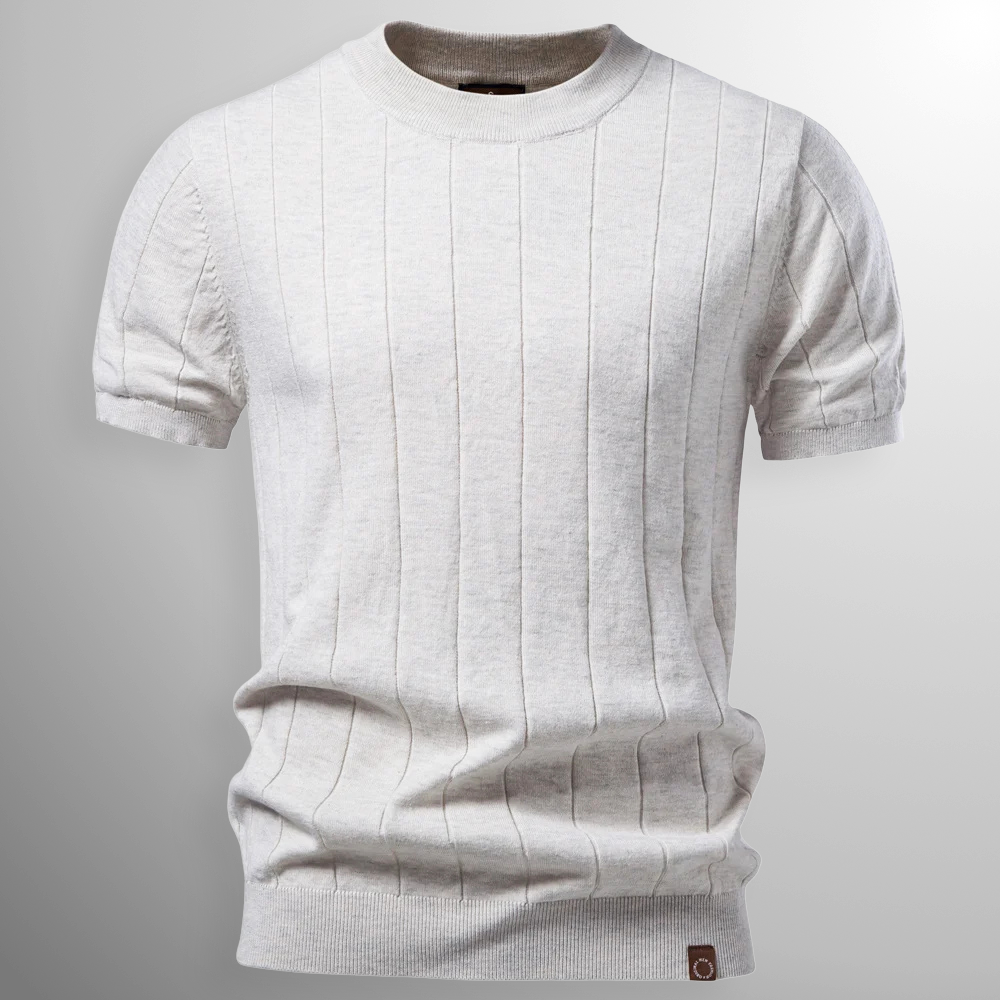 Herren-T-Shirt mit geripptem Strick und Rundhalsausschnitt