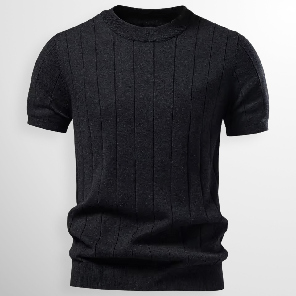 Herren-T-Shirt mit geripptem Strick und Rundhalsausschnitt