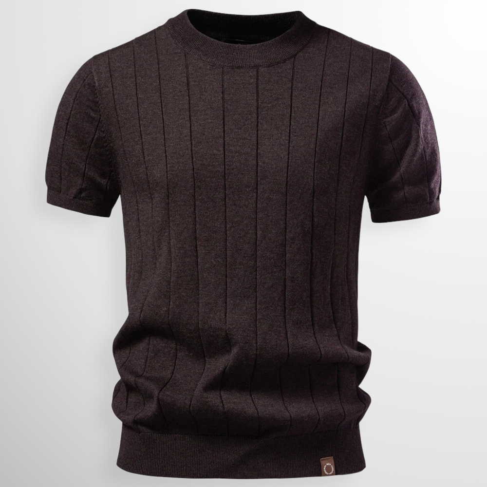 Herren-T-Shirt mit geripptem Strick und Rundhalsausschnitt
