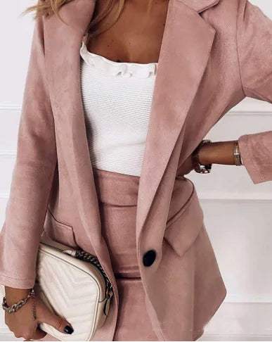 Damen Blazer- und Rock-Set mit tailliertem Schnitt für eleganten formellen Look