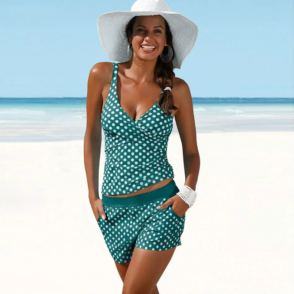 Damen Polka Dot Tankini-Set mit stützender Passform und bequemem Design