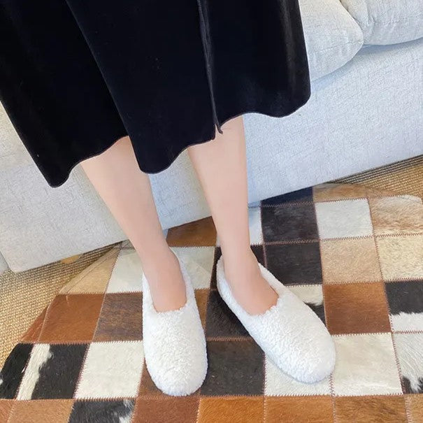 Damen Plüsch-Fleece Slipper-Loafer für Komfort im Innenbereich