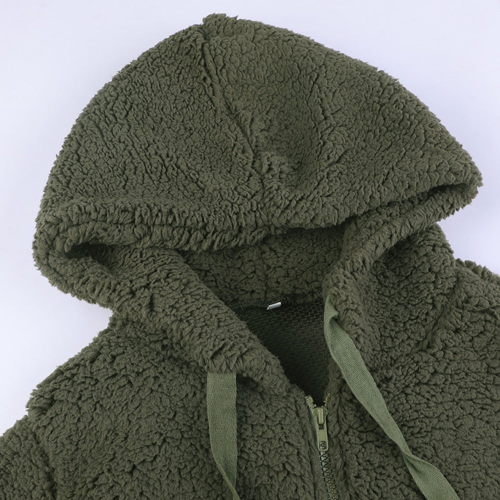 Women's Hooded Sherpa Fleece Jacket With Zip Front
