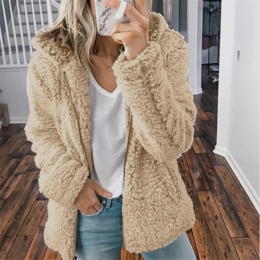 Women's Hooded Sherpa Fleece Jacket With Zip Front