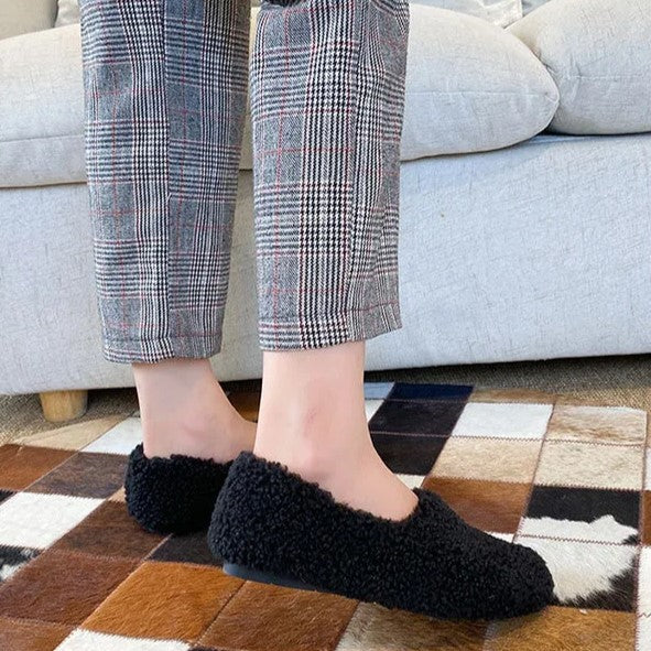 Damen Plüsch-Fleece Slipper-Loafer für Komfort im Innenbereich