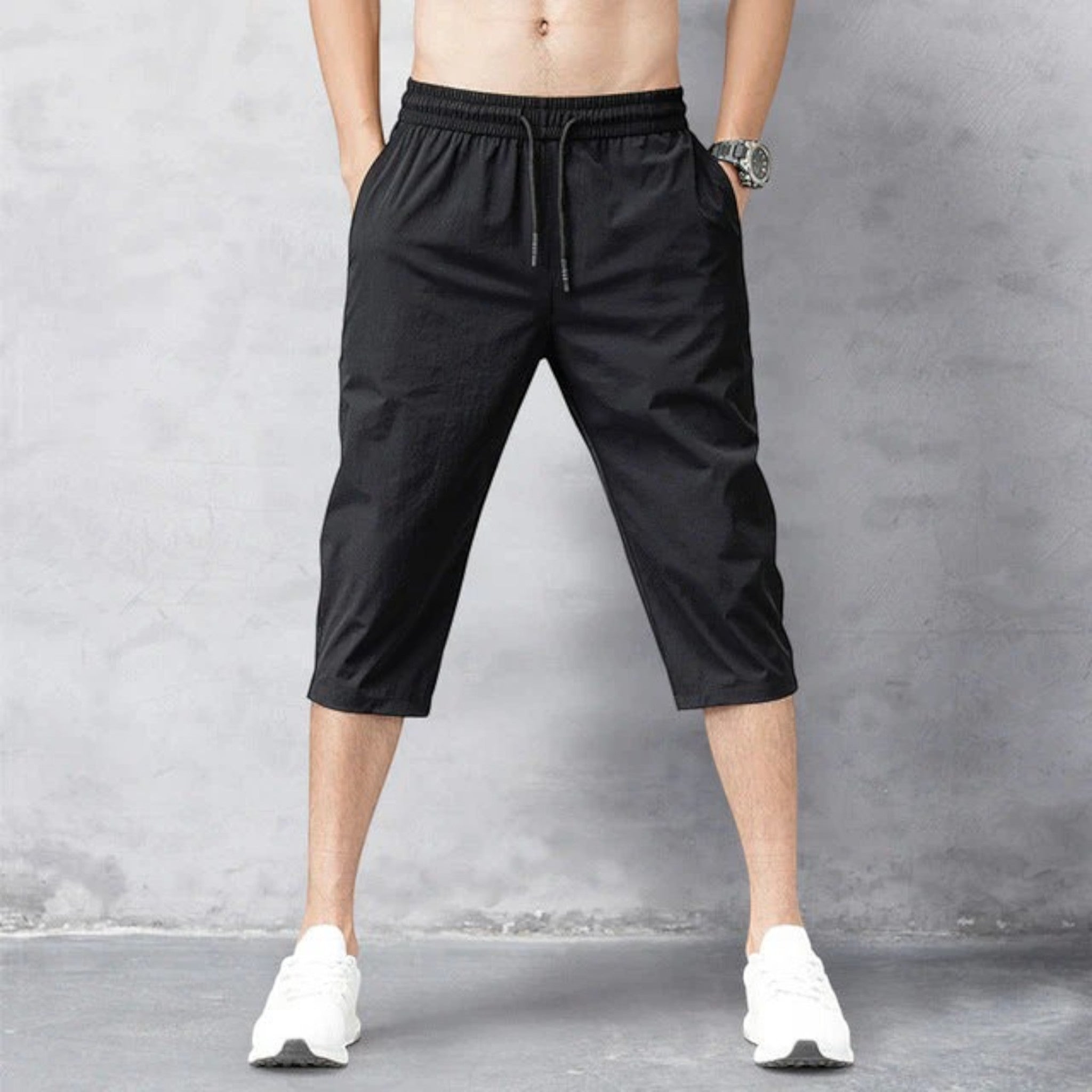 Men's Quick-Dry Nylon Shorts with Elastic Waist and Drawstring for Summer Activities