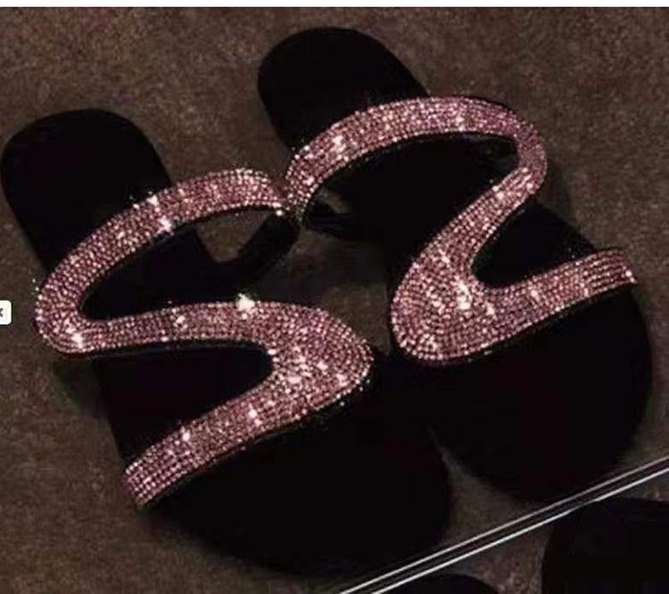 Damen Sandalen mit flachem Absatz und Strassriemen
