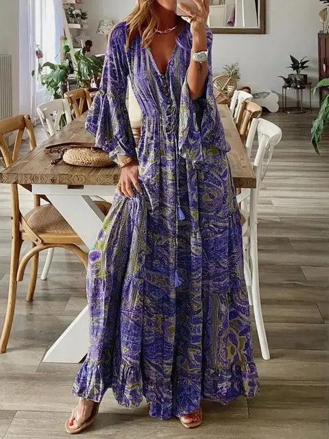 Maxikleid für Damen mit Paisley-Muster und ausgestellten Ärmeln für alltägliche Eleganz