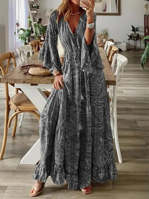 Maxikleid für Damen mit Paisley-Muster und ausgestellten Ärmeln für alltägliche Eleganz