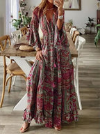 Maxikleid für Damen mit Paisley-Muster und ausgestellten Ärmeln für alltägliche Eleganz