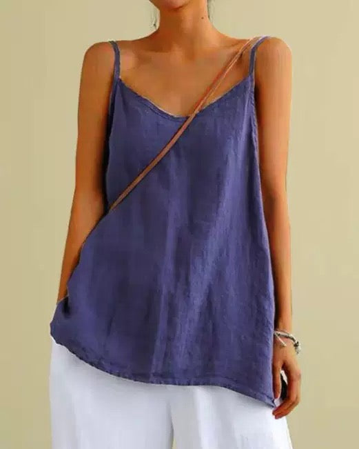 Women's Linen Blend Spaghetti Strap Cami Top with Relaxed Sleeveless Fit