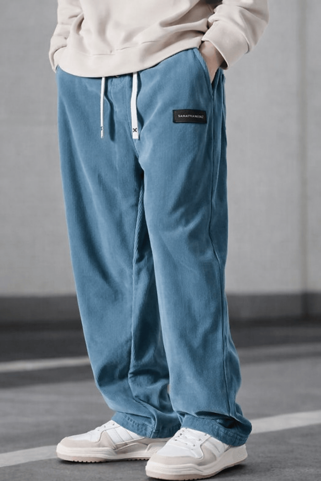 Pantalon décontracté pour homme en velours côtelé avec cordon de serrage