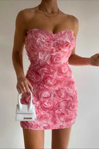 Damen trägerloses florales Minikleid mit 3D-Applikation und figurbetontem Design