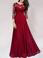 Damen elegantes Spitzen-Maxikleid mit fließendem Rock und raffinierter Passform