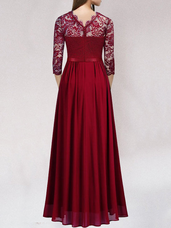 Damen elegantes Spitzen-Maxikleid mit fließendem Rock und raffinierter Passform