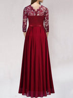 Damen elegantes Spitzen-Maxikleid mit fließendem Rock und raffinierter Passform
