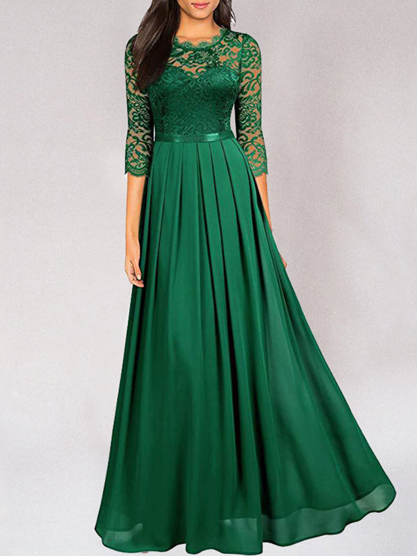 Women Elegant Lace Maxi Dress with Flowing Skirt and Refined Fit