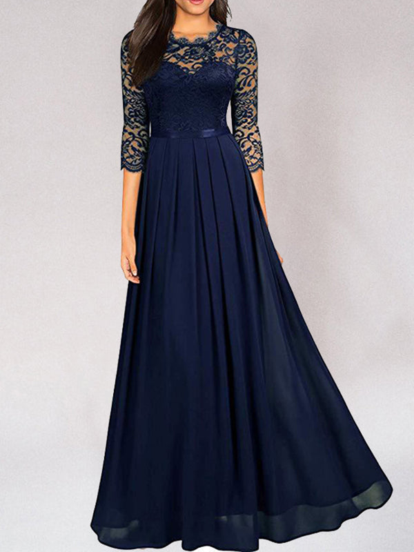 Women Elegant Lace Maxi Dress with Flowing Skirt and Refined Fit