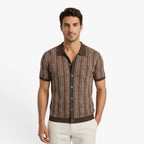 Men's Textured Stripe Vintage Knit Polo Shirt